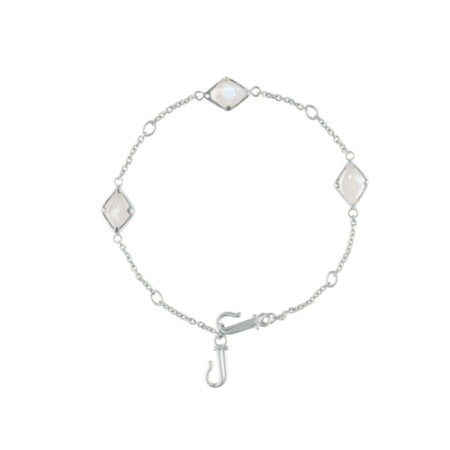 Image of 9ct white gold rainbow moonstone adjustable bracelet, Three Wishes - Juraster