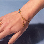 Image of model wearing 9ct Gold Three Wishes Labradorite Adjustable Bracelet - Juraster