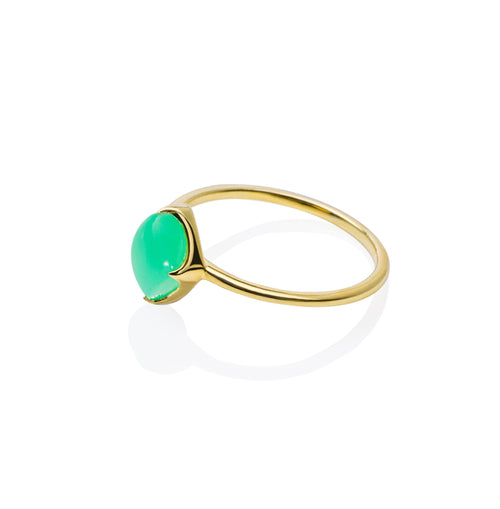 Side view of 9ct Gold Stacking Ring in Green Chrysoprase, Lodestone - Juraster