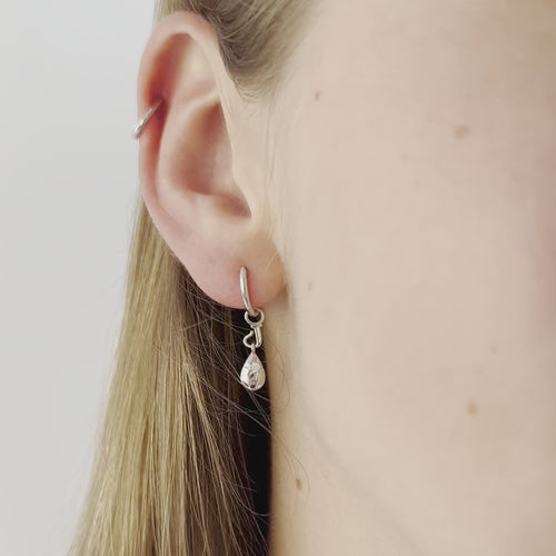Video of Sterling Silver Star Earring Charm with Engraved Star-Drop  attached to Silver Classic Hoop Earring - Juraster