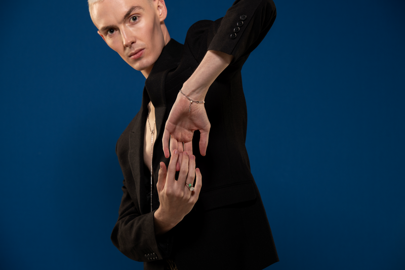 A man wearing a bracelet and a ring