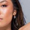 Image of model wearing 9ct Gold Blue Labradorite Adventure Charm and Stud Earring - Juraster- Gold