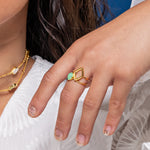Image of 9ct Gold Green Chrysoprase Lodestone Ring with Stacking Gold Diamond-Shaped Ring - Juraster