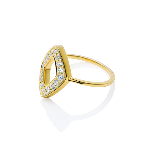 Side view of Compass Ring - Diamonds & Gold