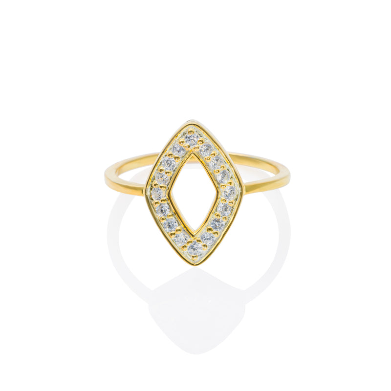 Front view of Compass Ring - Diamonds & Gold