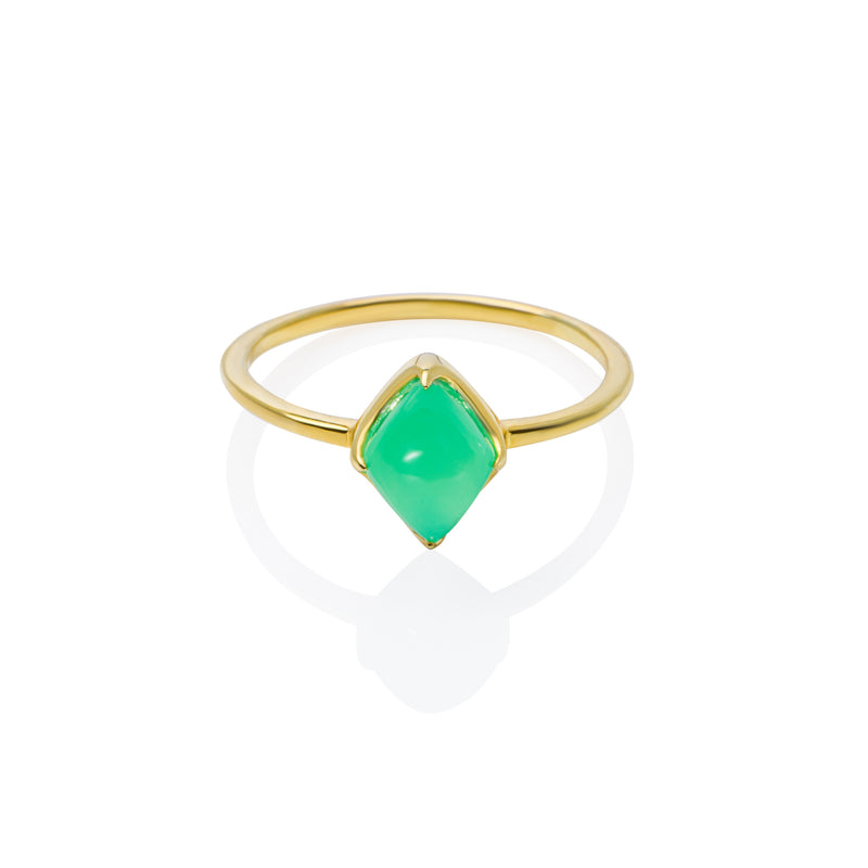 Front view of 9ct Gold Stacking Ring in Green Chrysoprase, Lodestone - Juraster