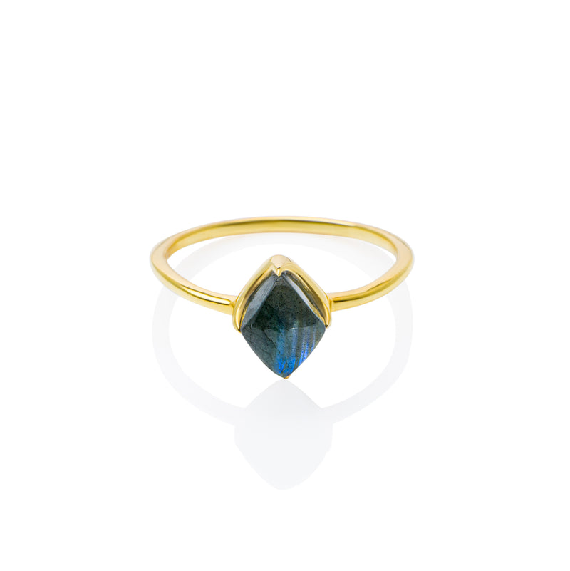 Front view of Lodestone Ring - Labradorite & Gold
