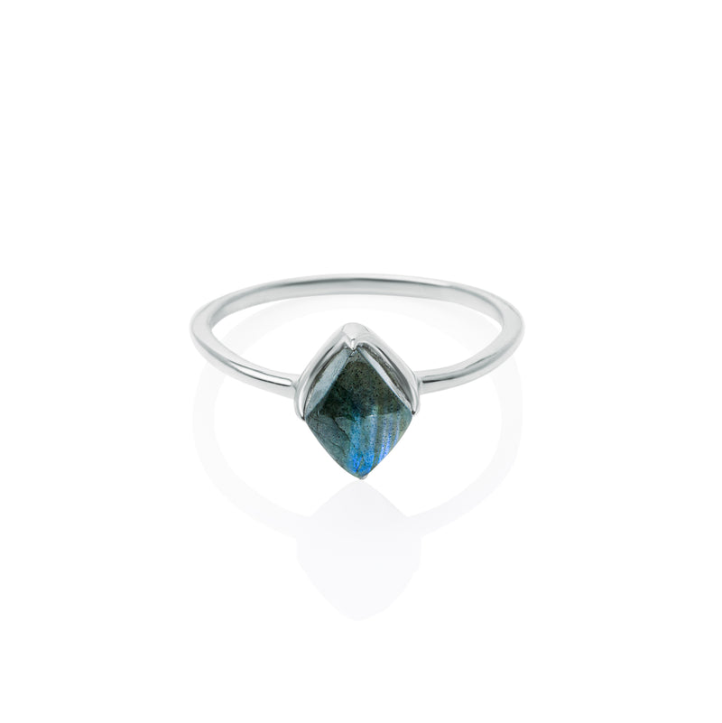Front view of Lodestone Ring - Labradorite & White Gold