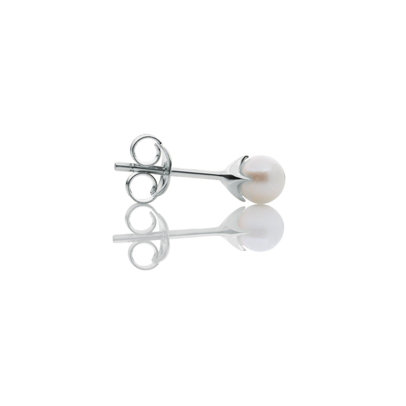 Side view Sterling Silver Akoya Pearl Stud Earring, - Juraster