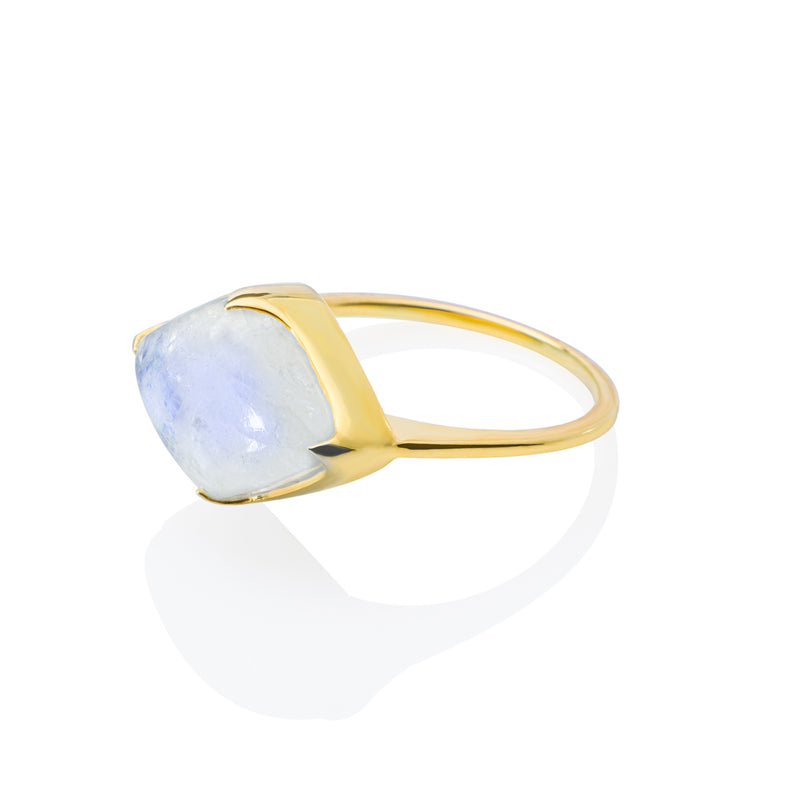 Side view of 9ct Gold Rainbow Moonstone Statement Ring - Juraster