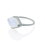 Side view of 9ct white gold rainbow moonstone ring - Juraster
