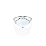 Front view of 9ct white gold rainbow moonstone ring - Juraster