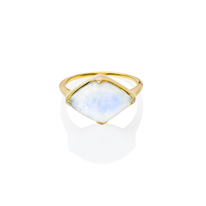 Front view of 9ct Gold Rainbow Moonstone Statement Ring - Juraster