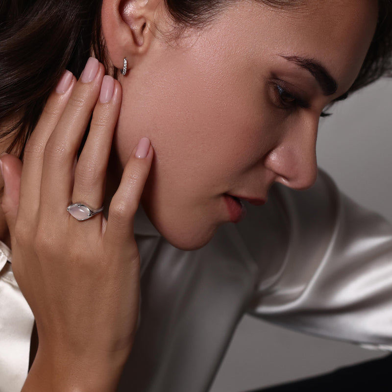 Talisman, White Chalcedony Fairmined Silver Ring
