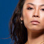 9ct Gold:Image of model side profile wearing Akoya Pearl Stud Earring - Juraster