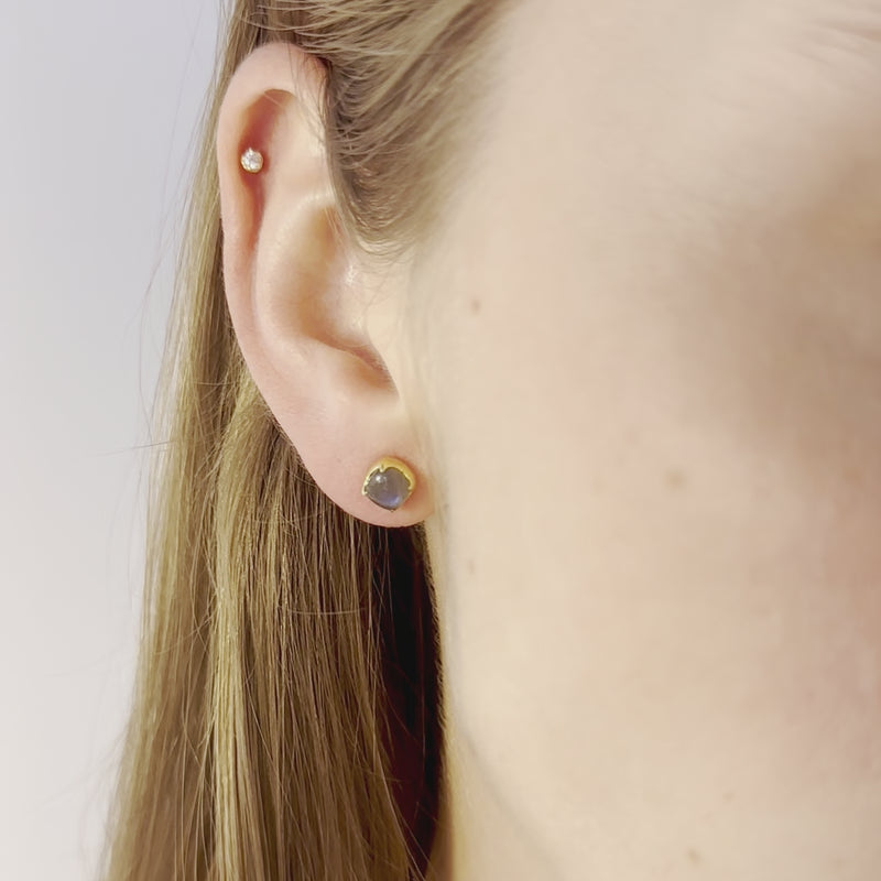 Video of 9ct Gold Classic Diamond Stud Earring, Light-Ray with Blue Labradorite Stud - Juraster